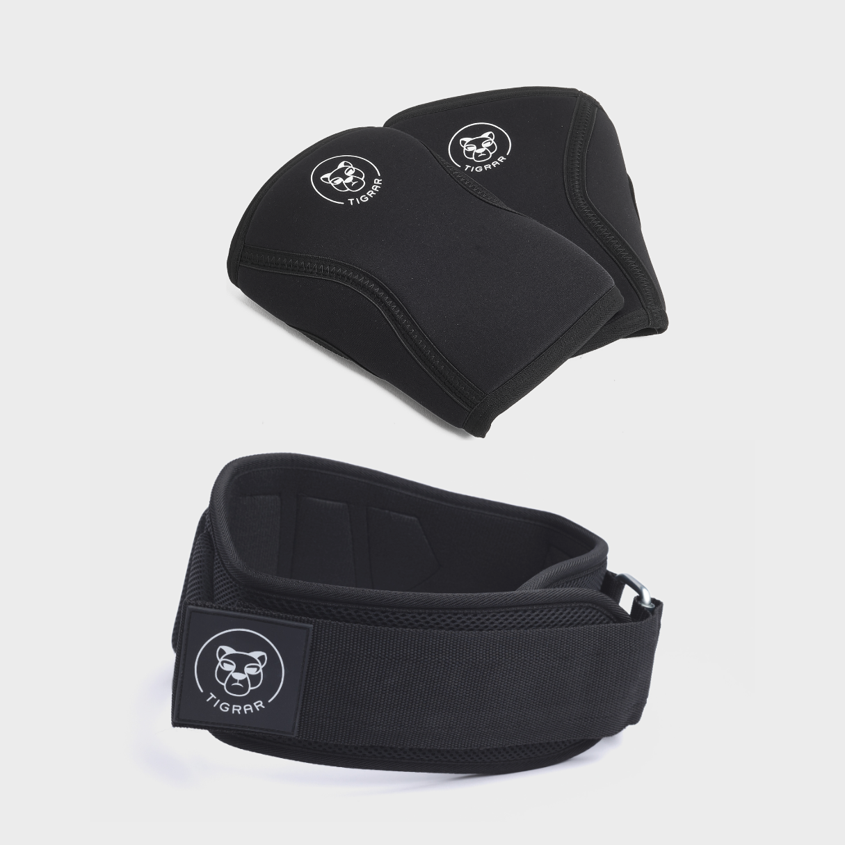 Tigrar workout essentials: Premium knee sleeves en lifting belt voor optimale prestaties.