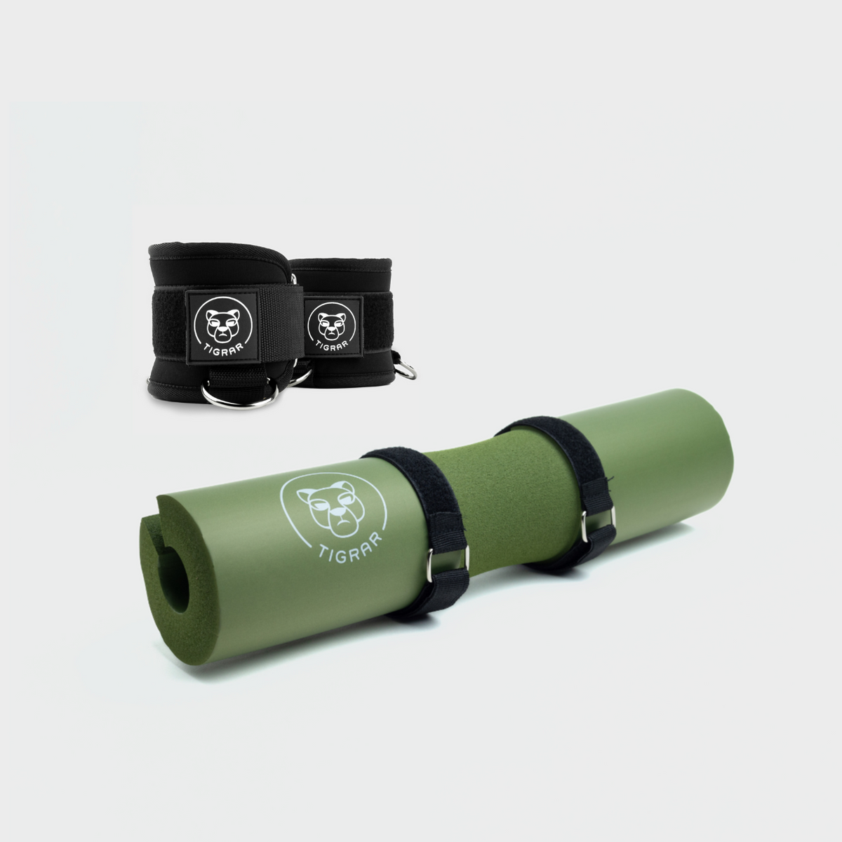 Tigrar green barbell hip thrust pad met fitness enkel straps in een bundel pakket