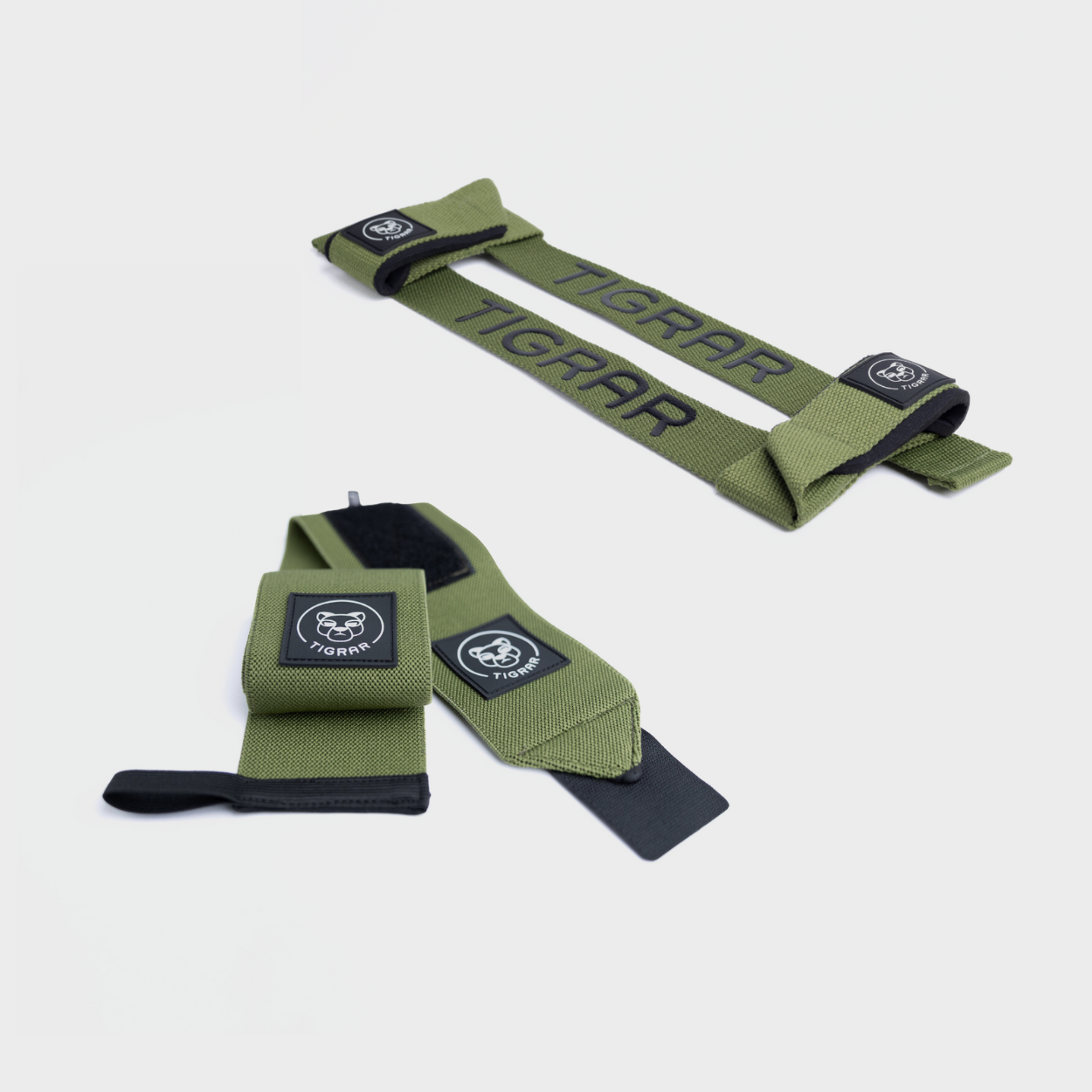 Groene set fitness wrist straps en nylon weight lifting straps van Tigrar voor stevige grip en polssteun bij weightlifting