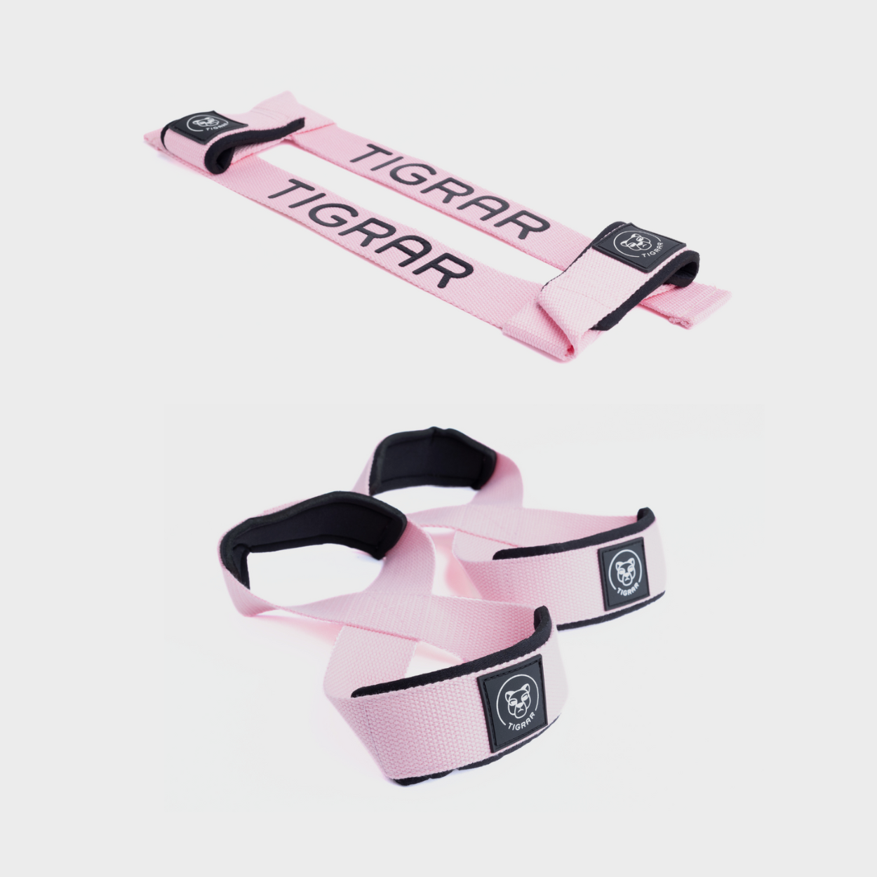 Roze figure 8 straps met roze lifting straps, biedt een opvallende en stijlvolle grip tijdens weightlifting.