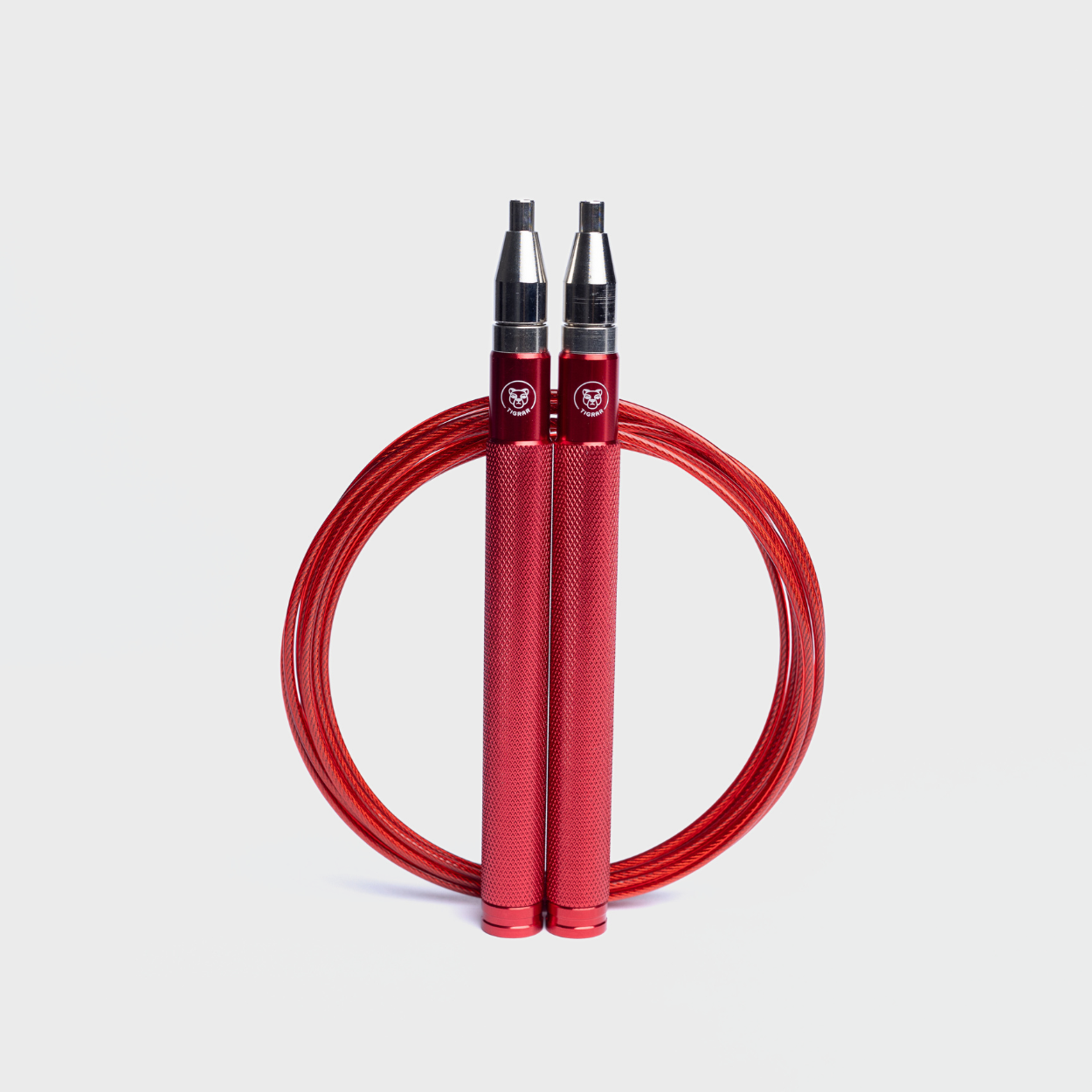 Rood Tigrar aluminium crossfit springtouw met staaldraad en pvc coating